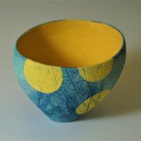 Katie  Braida Pinch Pot Teal and Yellow (KBA18)